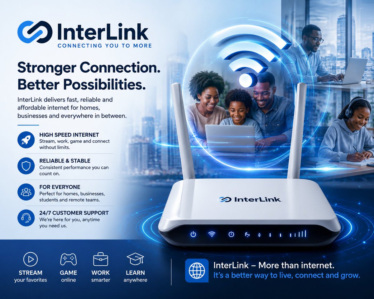 Faaliy007's tweet photo. InterLink is more than just an internet connection. It helps people stay connected, work, learn, stream, and communicate with ease. With fast and reliable service, InterLink is building a smarter, more connected future for homes, businesses, and communities.#InterLink #ITLG #ITL https://t.co/yzvqVLAXCF