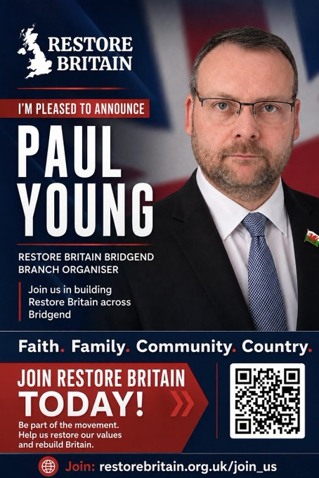 Alexandr4Denman's tweet photo. Another Patriot has joined the only party that is going to save our country! Paul Young branch organiser for Bridgend ! Every town city and village will eventually have a Restore Britain branch we are growing all over the country!! https://t.co/hTkFDMGoB0