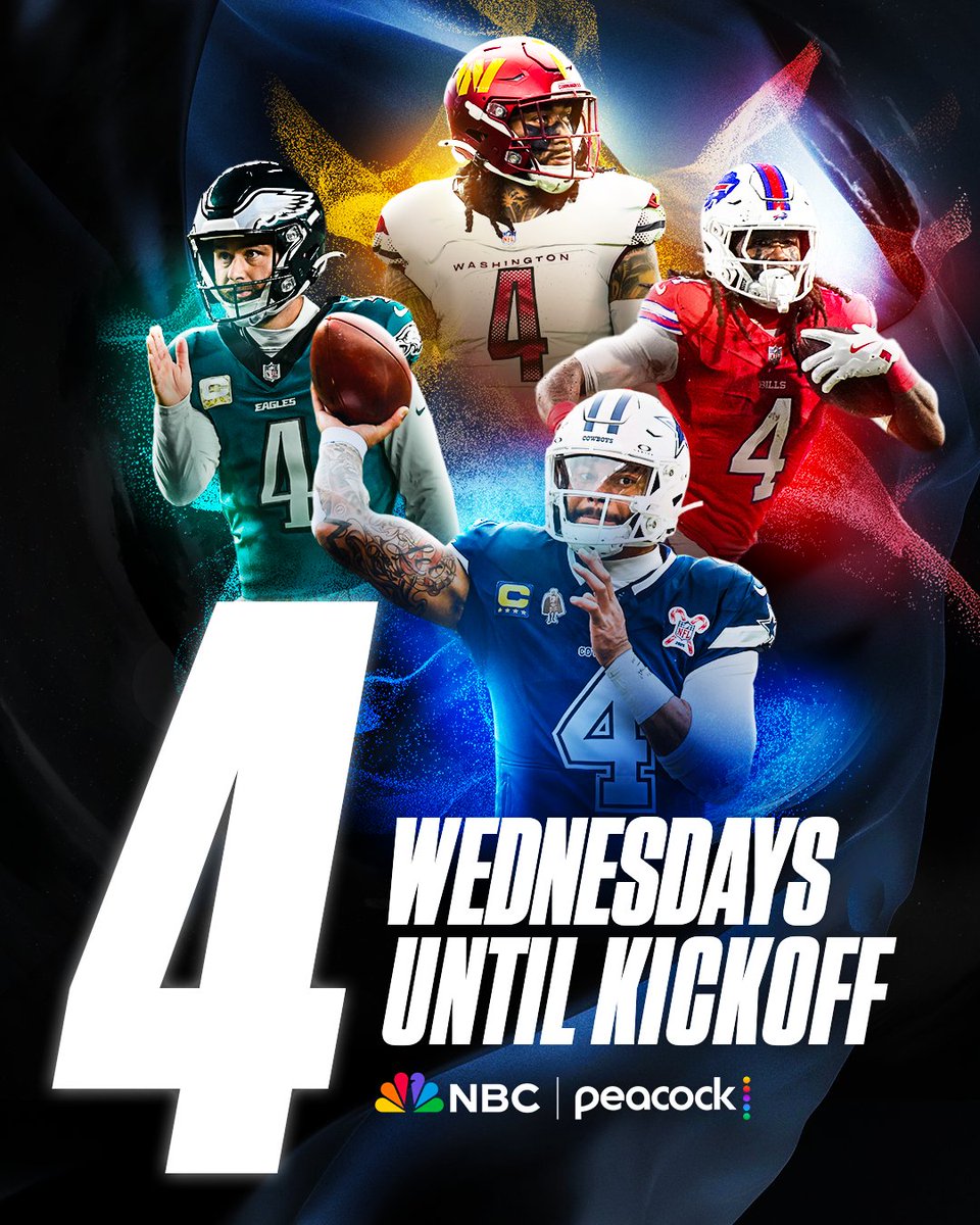 SNFonNBC's tweet photo. Four more Wednesdays. Not that anyone's counting. 😅

����: Patriots vs Seahawks: Wednesday, Sep 9 on NBC and Peacock https://t.co/9cNkOgRJjL