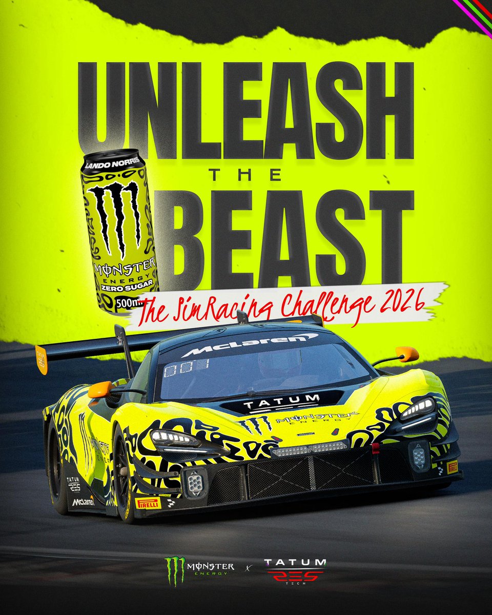 TatumEsports's tweet photo. UNLEASH THE BEAST | The SimRacing Challenge 2026 is HERE! ⚡

For the second year we’re teaming up with @MonsterEnergy for an epic SimRacing event, September 4th–6th! 🏁
You can come and visit us too!

Think you’re the fastest? Prove it!
Register here: https://t.co/klfyDlF0gq

❤️ https://t.co/qw0ENgz3Vs