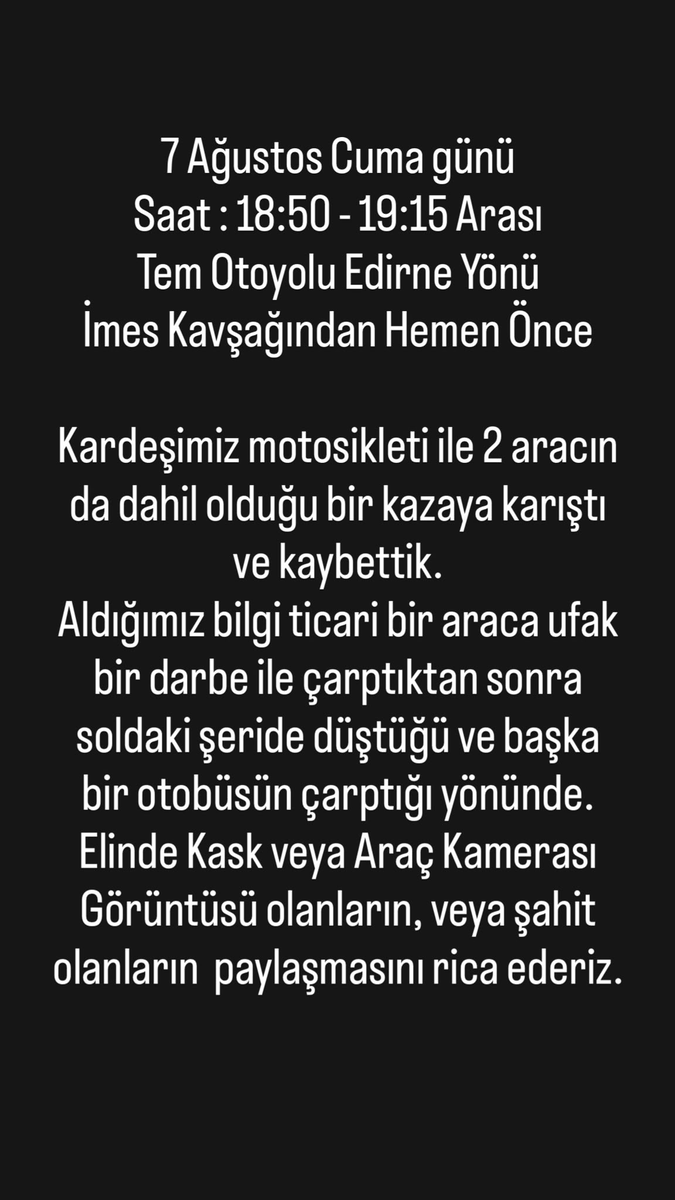 volvoxx__'s tweet photo. @zekikayahan Zeki selam, istanbul'un göbeğinde gerçekleşen bir kazada, kanıt görüntü ve şahit bulamıyoruz. destek olursan memnun oluruz. 24 yaşında arkadaşımızı kaybettik. #istanbulkaza #kaza #istanbultrafik #motosikletkazası https://t.co/pL8PI4vDWM
