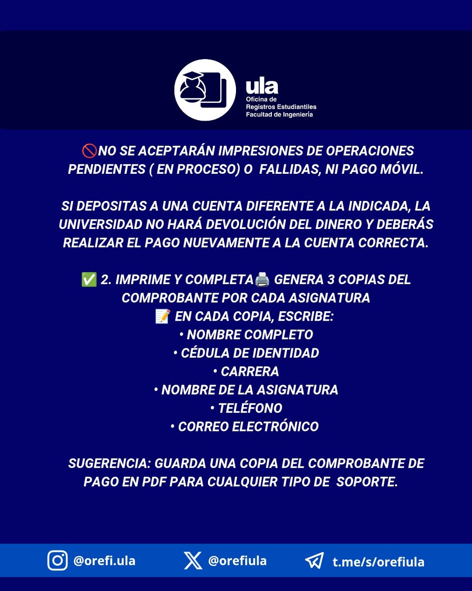 orefiula's tweet photo. 🗣️ Atención estudiantes:  
📌 PROCEDIMIENTO PARA EL PAGO DE MATERIAS – PERÍODO INTENSIVO 📌 https://t.co/er7omJJxZq