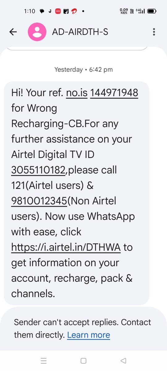 satishsaikumar9's tweet photo. Clarification Regarding Successful Recharge and Refund Status – Airtel Digital TV ID 3055110182

Dear Airtel Customer Support,
@Airtel_Presence @airtelindia @airtelbank @IOBIndia 
Pls refund my money or recharge continue both are not received. https://t.co/2LhTrKRgAJ
