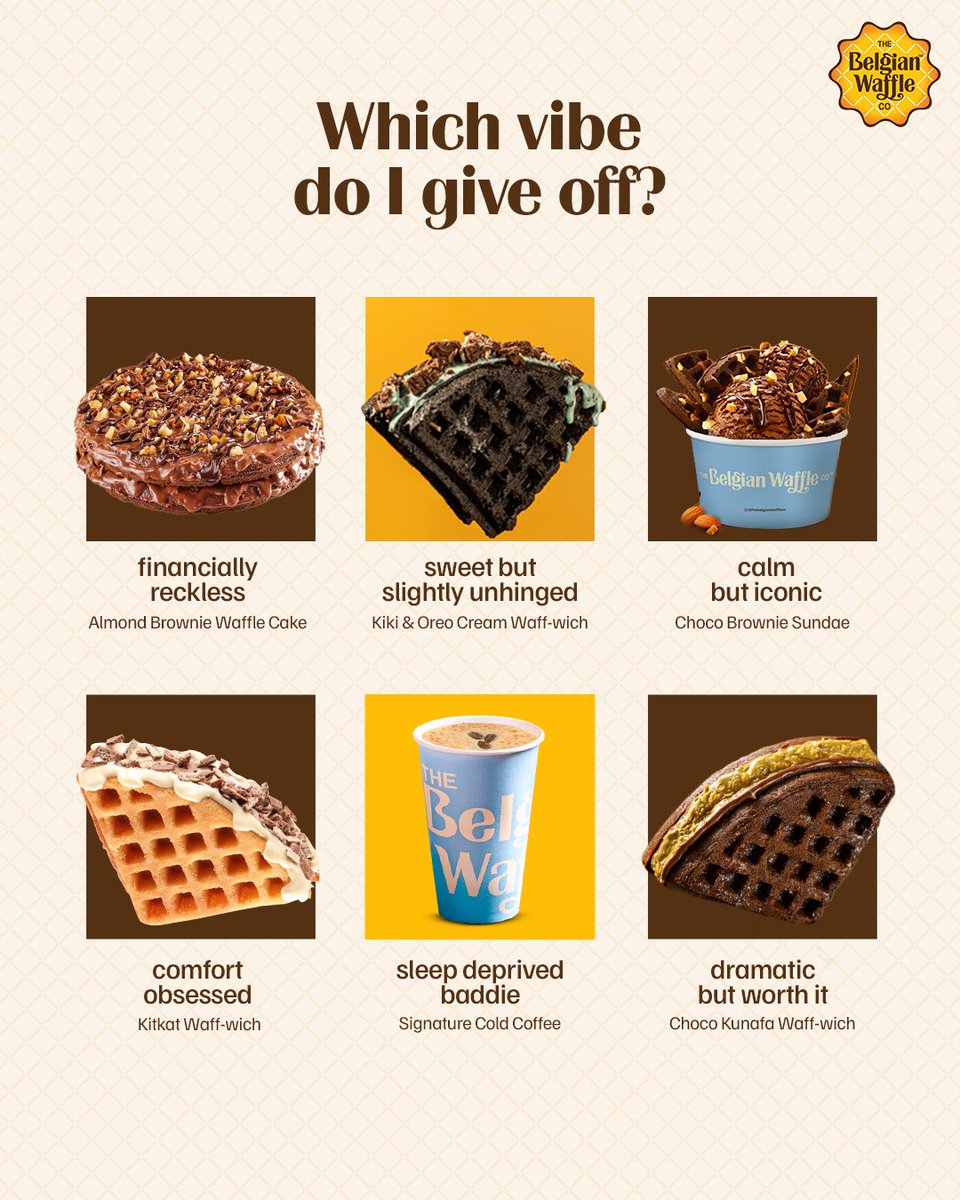 belgianwaffleco's tweet photo. Forget zodiac signs for a second... 👀
We're judging your personality by your favourite The Belgian Waffle Co item instead. 🧇😌
Which one are you? Drop your match in the comments! https://t.co/XlfUYgngQY