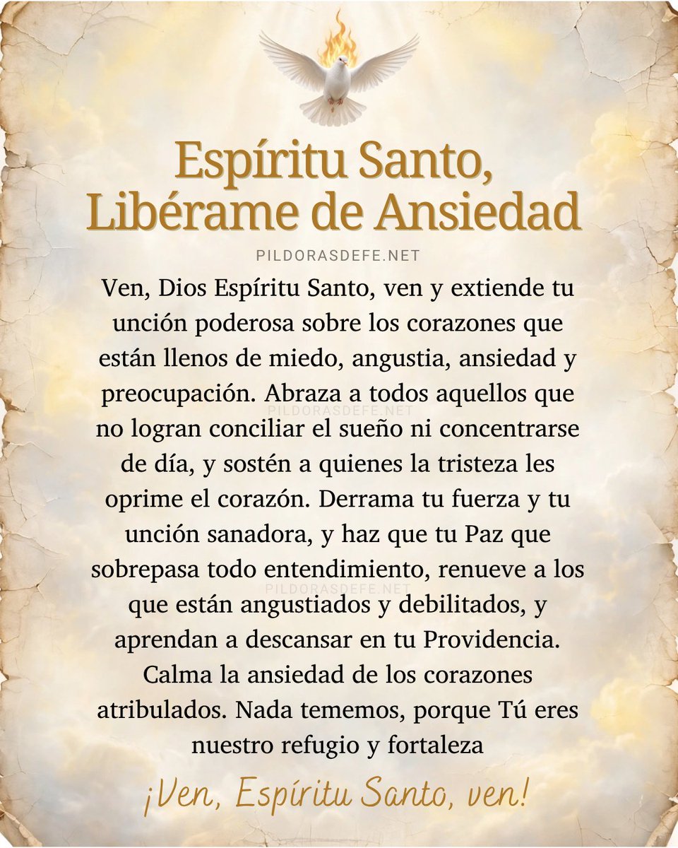 Pildorasdefe's tweet photo. Oración al Espíritu Santo para liberarse de ansiedad, miedo, depresión, para los corazones que se sienten angustiados y afligidos.

🙌 https://t.co/bVY9UOo8g2