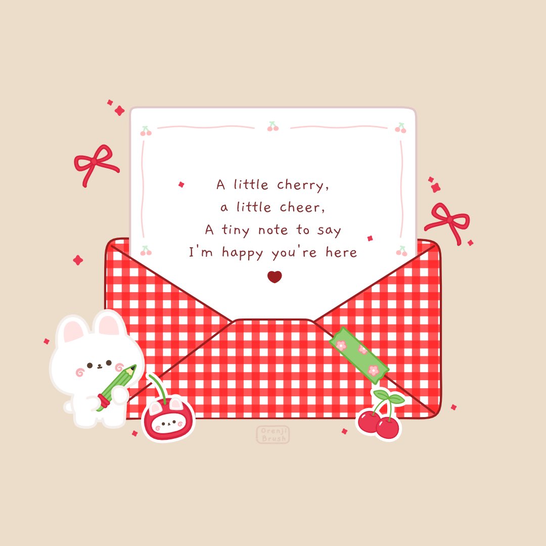 OrenjiBrush's tweet photo. Snail mail, sweet notes, and a little cherry love 🍒💌
Some friendships may be miles apart, but a tiny letter can bring them a little closer ✨
Have a cherry nice day! 🍒
#cutedrawing #VGen #cute #art https://t.co/D1OCjX3T0U
