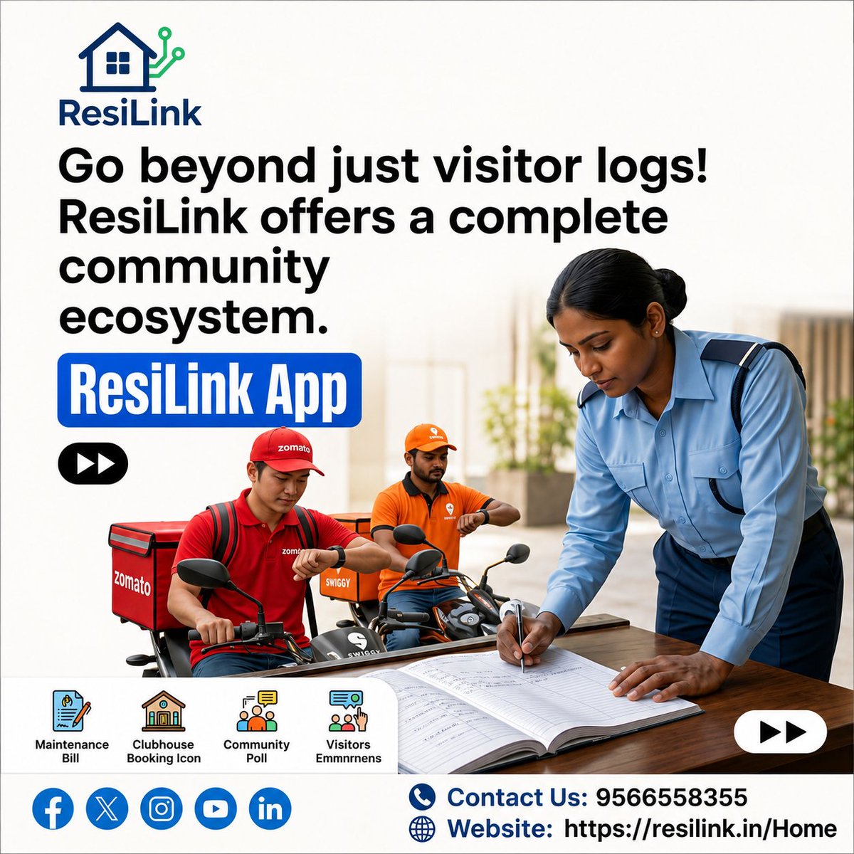 resilinkoff's tweet photo. 🛡️ Smart Visitor Management for Safer Communities

🚪 Manage Every Visitor with Ease:

✔️ Quick entry for delivery &amp; service personnel
✔️ Digital visitor records for easy tracking

📞 Book a Free Demo: 9566558355
🌐 Visit: https://t.co/rdoyUC7ZMy
#ResiLink #VisitorManagement https://t.co/jKi5hLfYHq