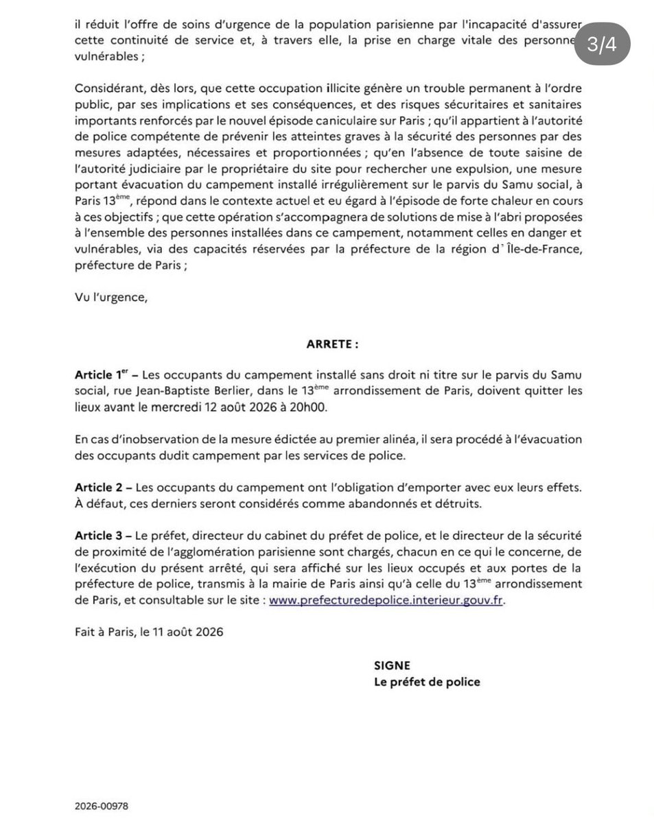 CommissionIdf's tweet photo. ‼️ 2/3 ~ La Préfecture de police de #Paris ordonne l'évacuation des 450 personnes sans solution d'hébergement installées depuis près d'un mois dvt le siège du
#Samusocial de Paris ⤵️ https://t.co/81WncWgrTx