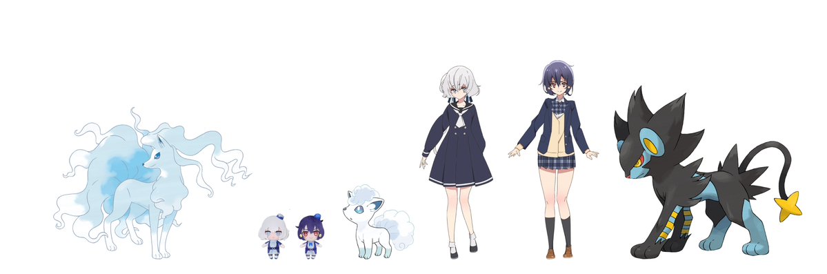 hikage3344's tweet photo. やっぱり純愛は一緒が一番～
相棒ポケモンとのサイズ比較図を作りました🤍💙

#純愛コンビ
#ゾンビランドサガ https://t.co/HG1ZDus6AM