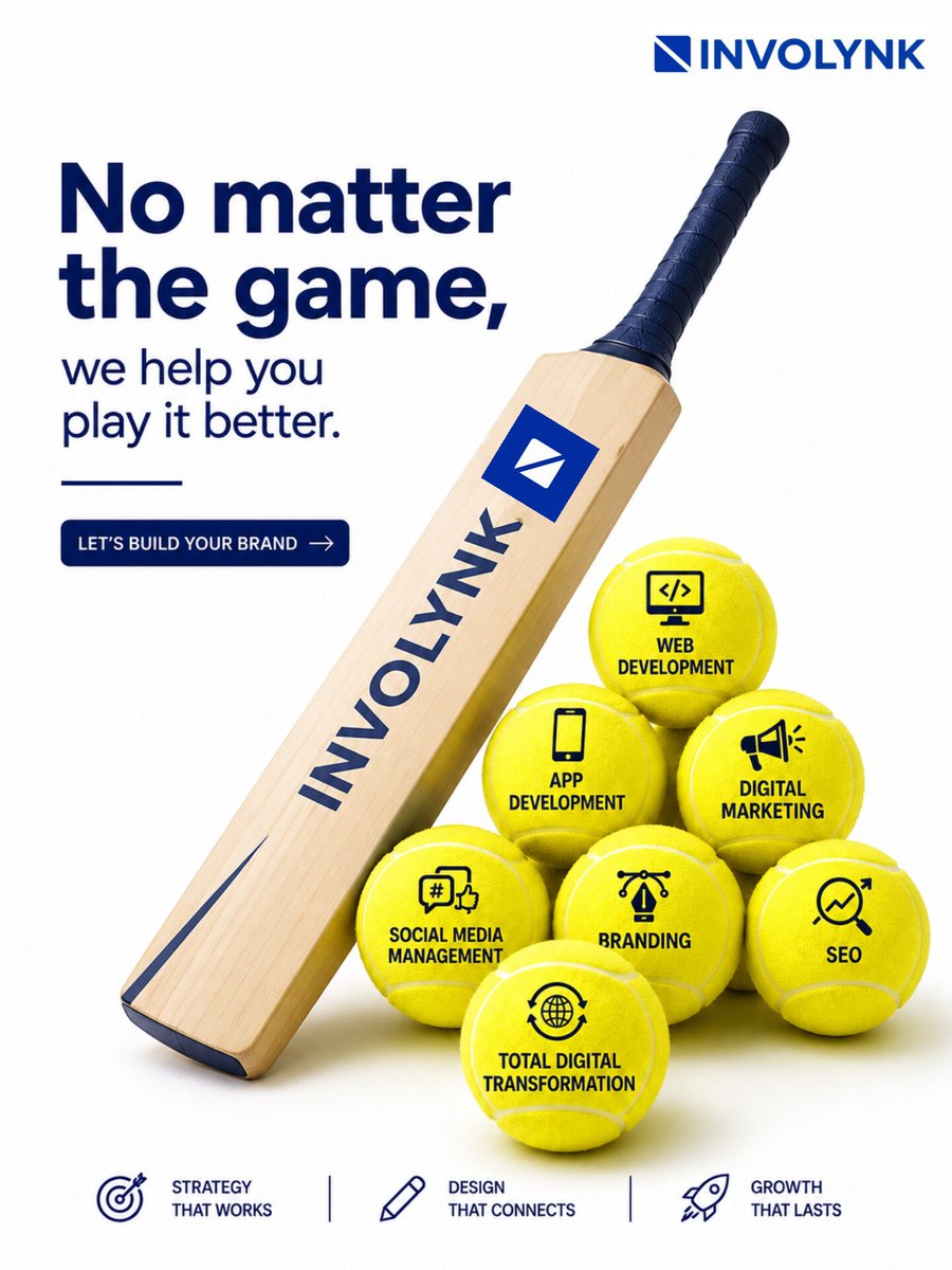 involynk's tweet photo. Different services. One powerful digital game.🏏

We bring Web, App, Marketing, Branding, SEO &amp; more together to help your business play it better.

#INVOLYNK #DigitalTransformations #BrandGrowth #BusinessGrowth #StartupIndia https://t.co/vPRyp46IAn