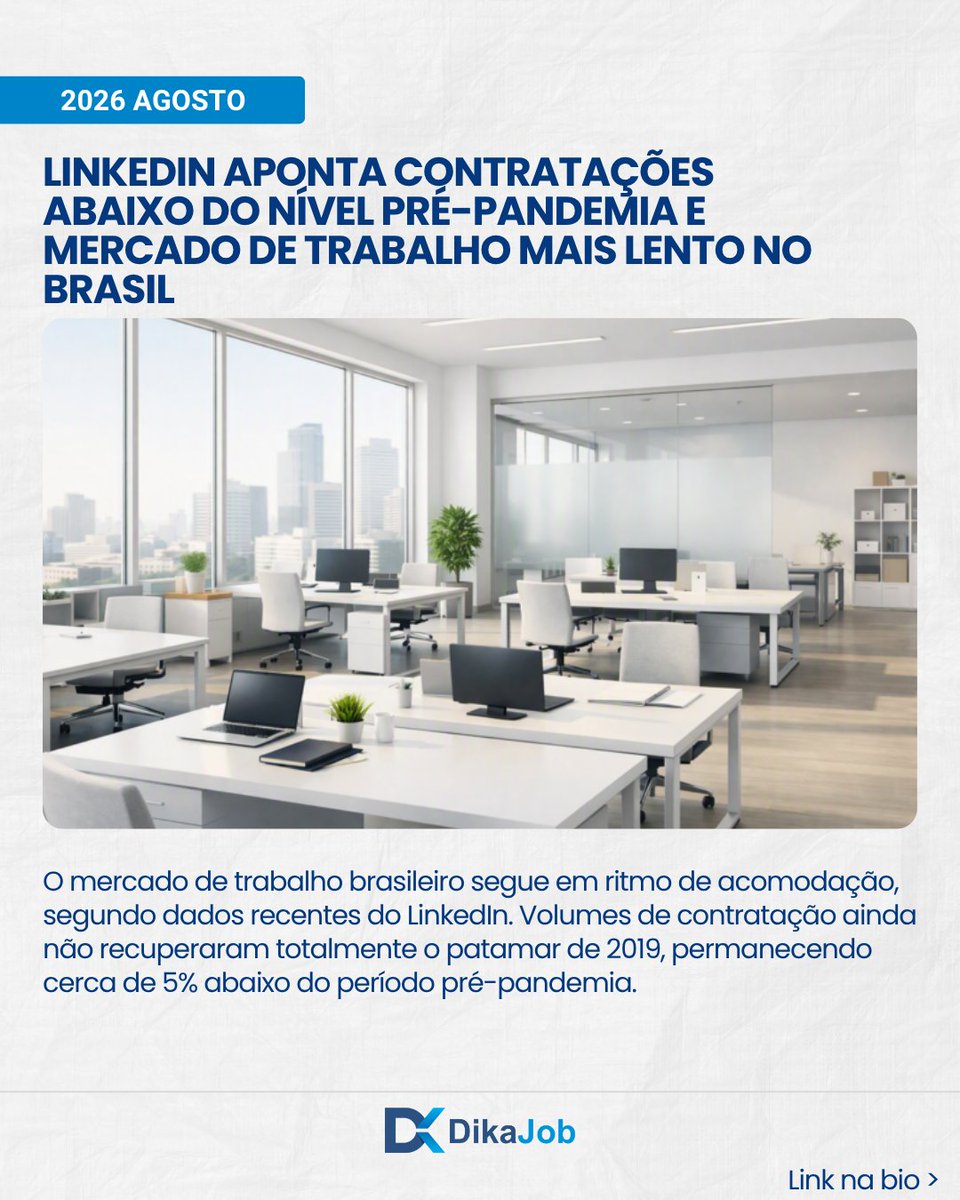 DIKAJOB's tweet photo. @LinkedIn aponta contratações abaixo do nível pré-pandemia e mercado de trabalho mais lento no Brasil
Veja aqui: https://t.co/92qgVJ8QdK
#DikaJob #DikajobNews #pharmaceutical #MercadoFarmacêutico @joaomengaldo #Mengaldo #linkedin #job https://t.co/hNuFfas4M2