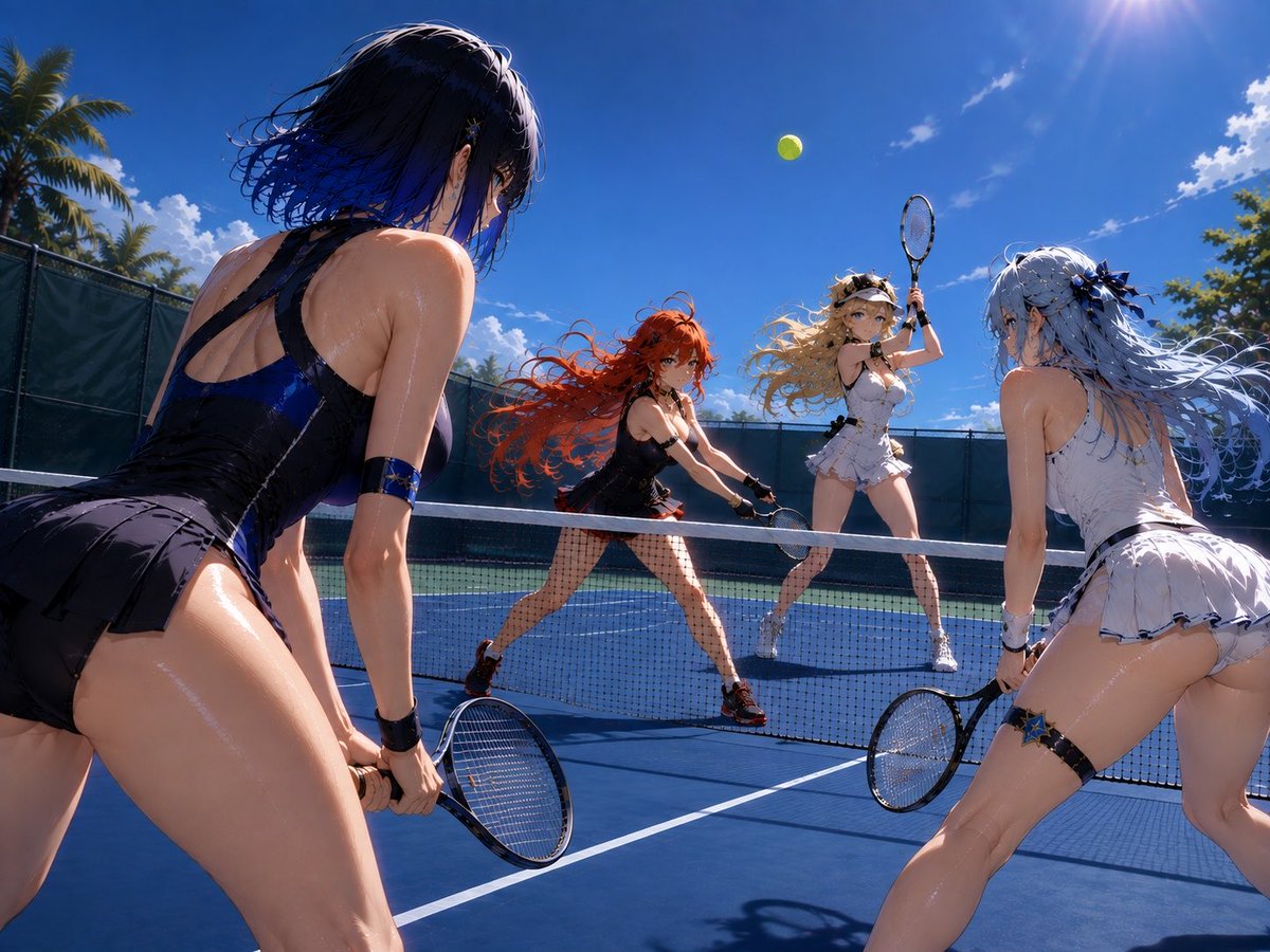 VindexVA's tweet photo. A little doubles match under the summer sun.

Yelan &amp; Eula 🆚 Mavuika &amp; Navia

Who are you betting on? 👀

#GenshinImpact #GenshinFanart #原神 #AIart https://t.co/JwLU9ZN2GB