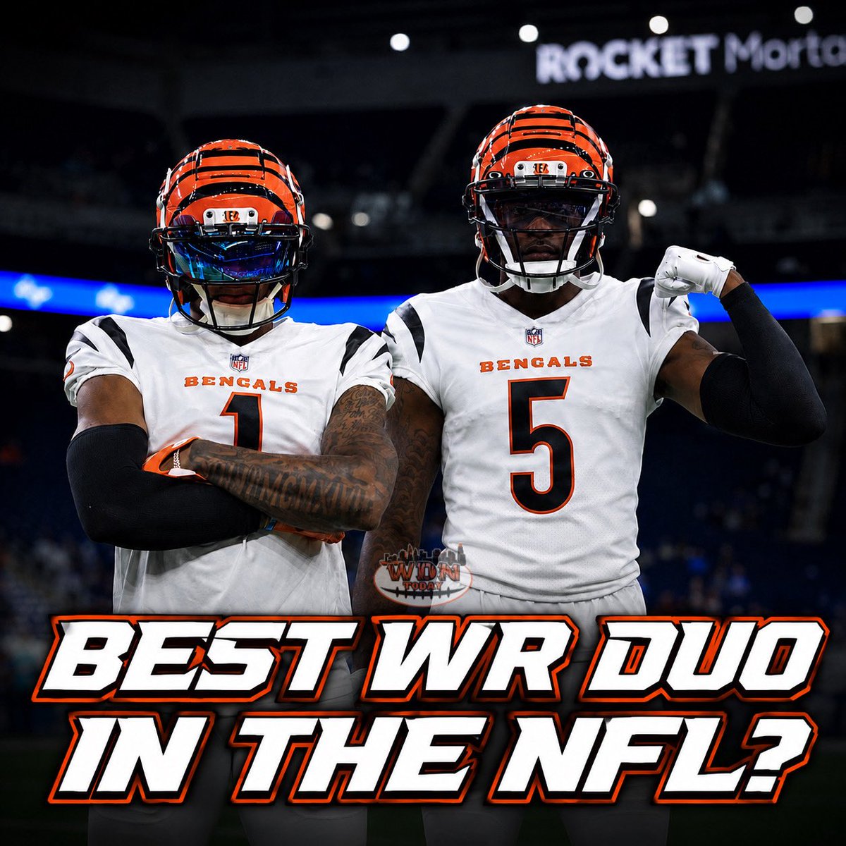 WDNToday's tweet photo. Ja’Marr Chase 🤝 Tee Higgins
Are Chase & Higgins the BEST WR duo in the NFL? 👀🐅
Who are you taking over them?
#WhoDey #Bengals #JaMarrChase #TeeHiggins #RuleTheJungle #NFL #BengalsNation https://t.co/yVInnbdP5e