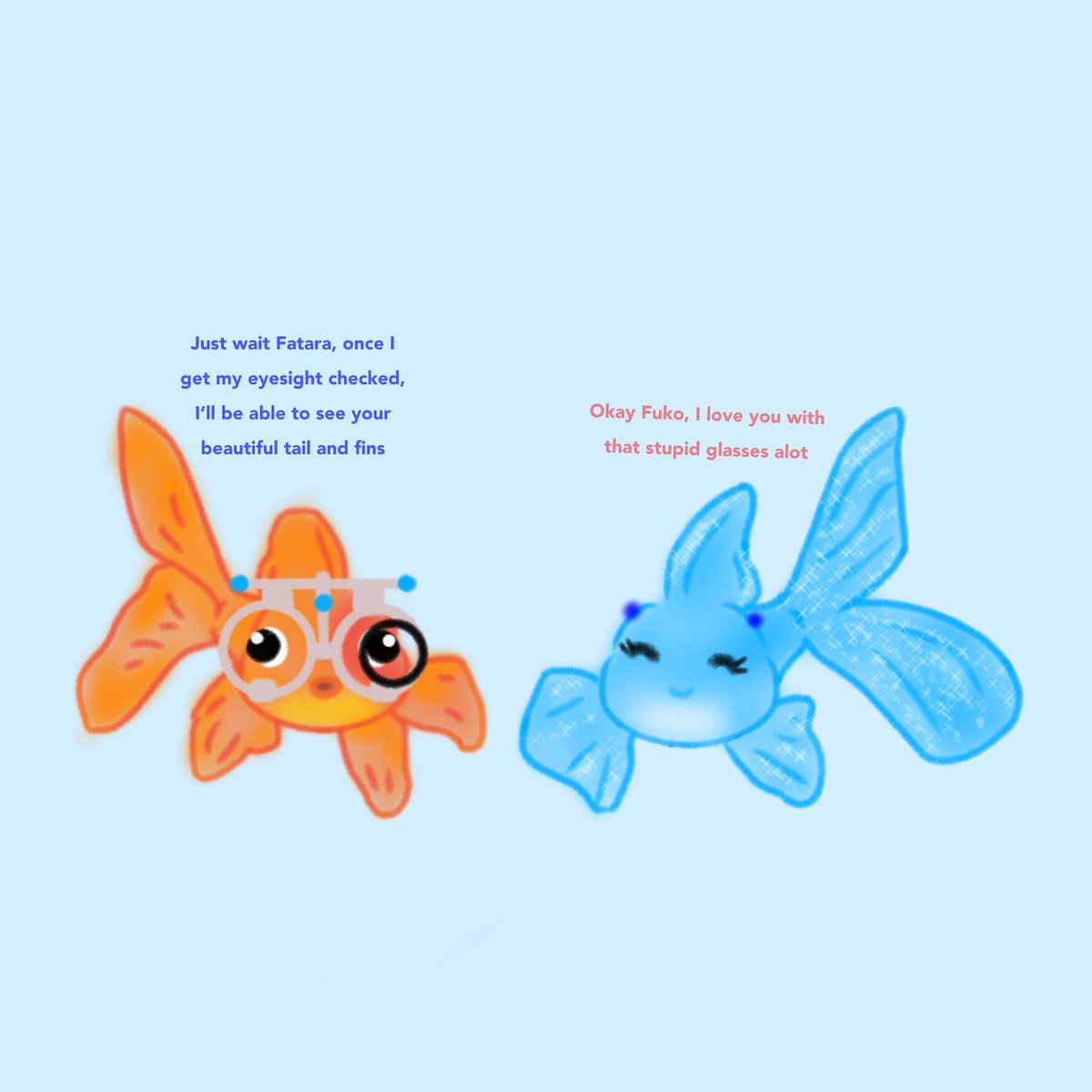 cloudy_purple11's tweet photo. Zutara but they’re fish 🐟 🐟🌊🔥❤️💙

They look so silly especially Fuko Idk how to draw fish 🤣

#zutara #zutaraweek #zutaraweek2026 https://t.co/Lj44PbzJMR