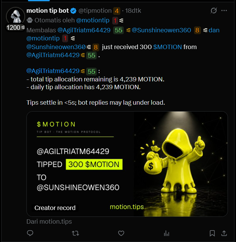 AgilTriatm64429's tweet photo. Nih botnnya @tipmotion aktif banget balesin komen gue, kok ada yang bilang botnnya mokad?

@tipmotion $MOTION https://t.co/CiZRFebLgW