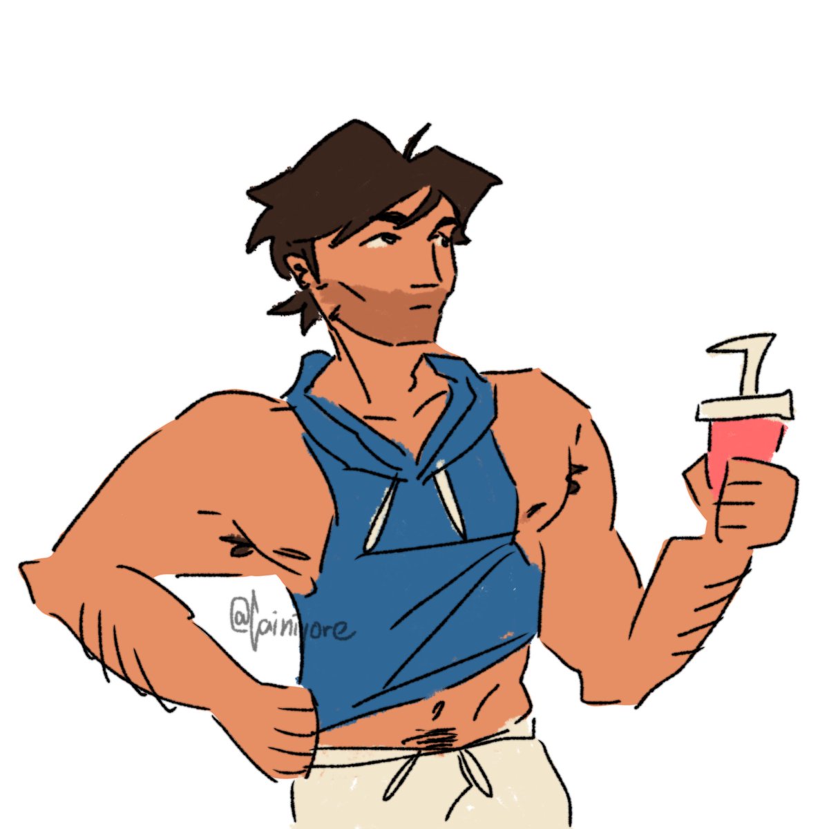 Cainivore's tweet photo. Quick Sam sketch 
He’d probably wear one of these dumb sleeveless stretched hoodies for no reason, plainly for the sake of “cause I can”
#dctwt https://t.co/qeKF2mOHwh