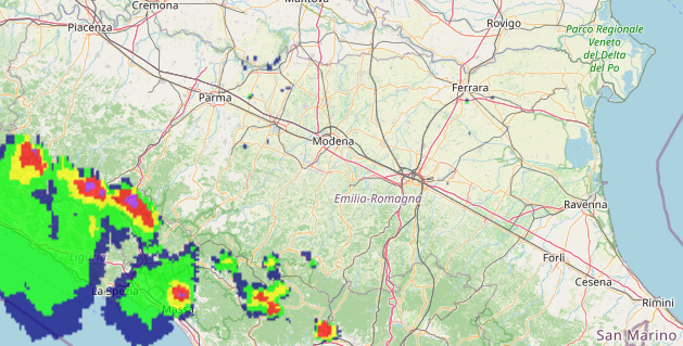 AllertaMeteoRER's tweet photo. ⚡️#InfoMeteoER #Temporali stazionari sui crinali appenninici delle province di #Piacenza e #Parma con locali grandinate e frequenti fulminazioni. ➡️https://t.co/t6dqSAt3GV https://t.co/cVydOUWWLR