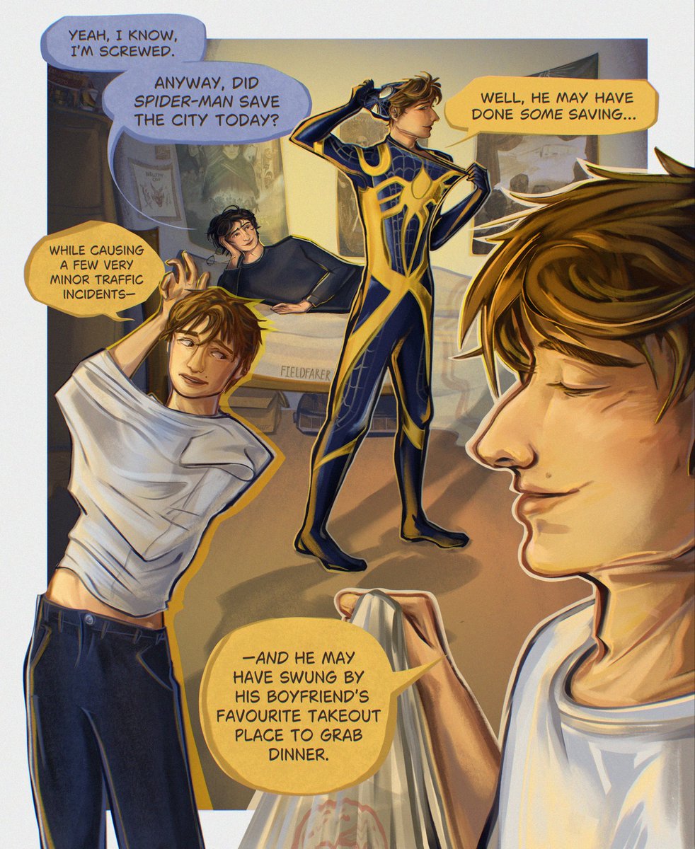 fieldfaring's tweet photo. SpideyWill comic!
Will returns after a long day of superheroing 
(3/5 pages)
#byler https://t.co/5OYoqNHgji