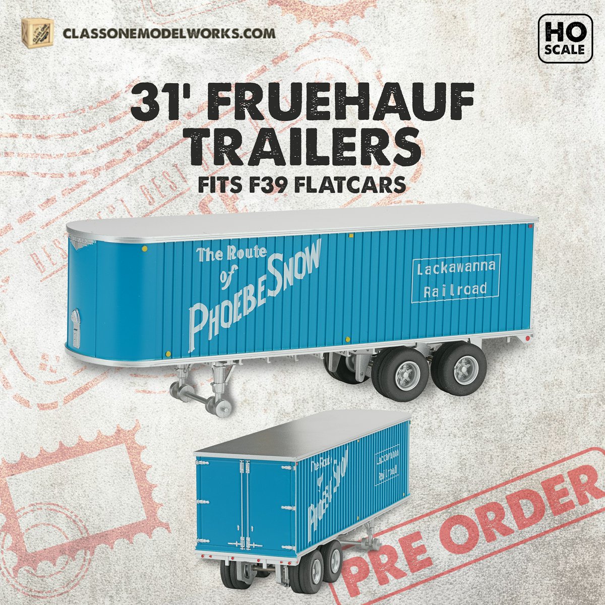 ClassOneModels's tweet photo. Bring your intermodal scene to life!

Pre-order the new 31' Fruehauf Trailers, designed to pair perfectly with the F39 Flatcar. https://t.co/ZSjop2Bj68
