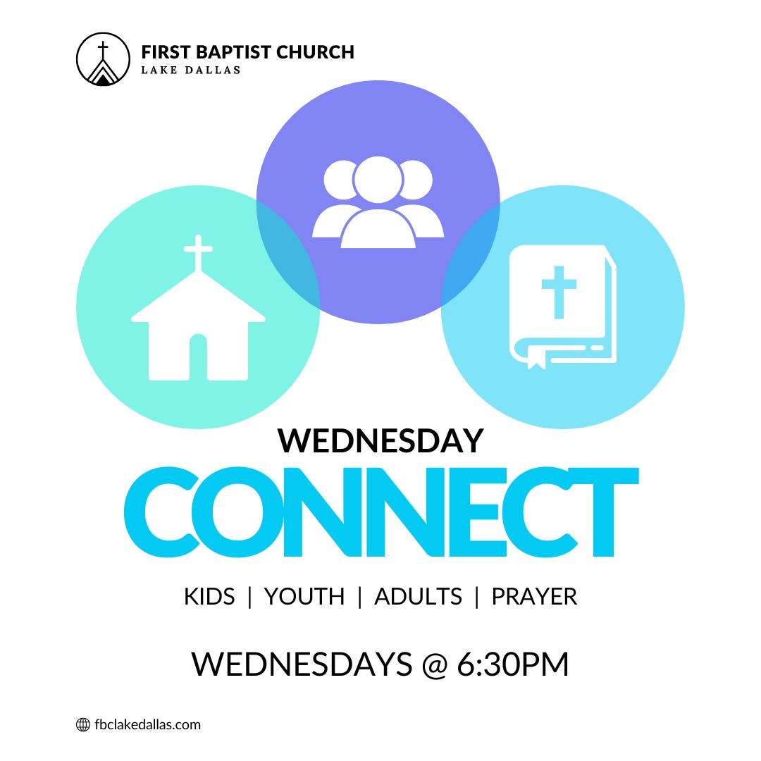 FBC_LakeDallas's tweet photo. It's Wednesday, Let's Connect! Join us tonight at 6:30pm. 

We have a place just for YOU! https://t.co/A5UEOA0pCn