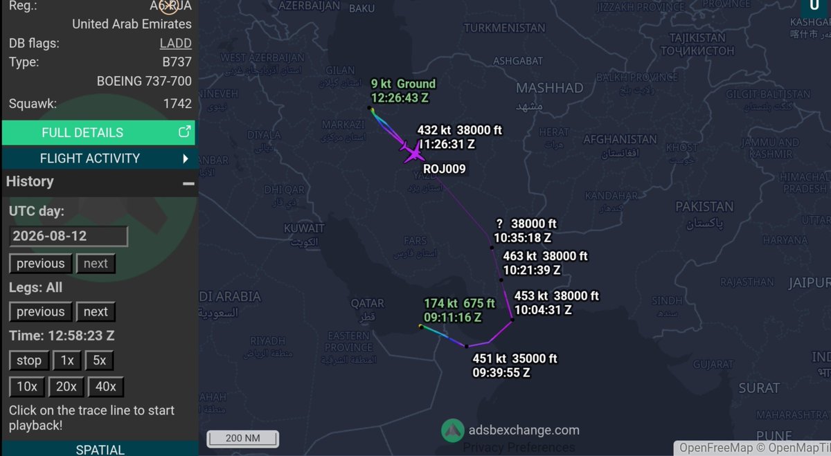 MenchOsint's tweet photo. The UAE Royal Jet (A6-RJA) visited Tehran again, for the second day in a row, landed in Karaj airport 30 minutes and left.

*this plane is used by UAE government officials. https://t.co/K84DR0Zgwo