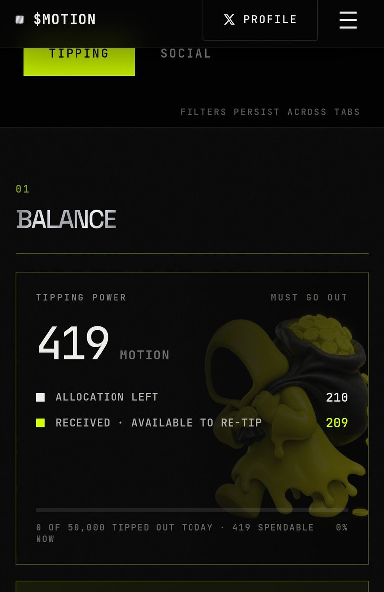 lothbroke11282's tweet photo. 419 MOTION in tipping power, with 209 already received and available to re-tip. 
The interesting part isn’t just the number — it’s the loop of receiving, recognizing value, and passing it forward.
@tipmotion 
@motiontip https://t.co/NrVVCKbyvE