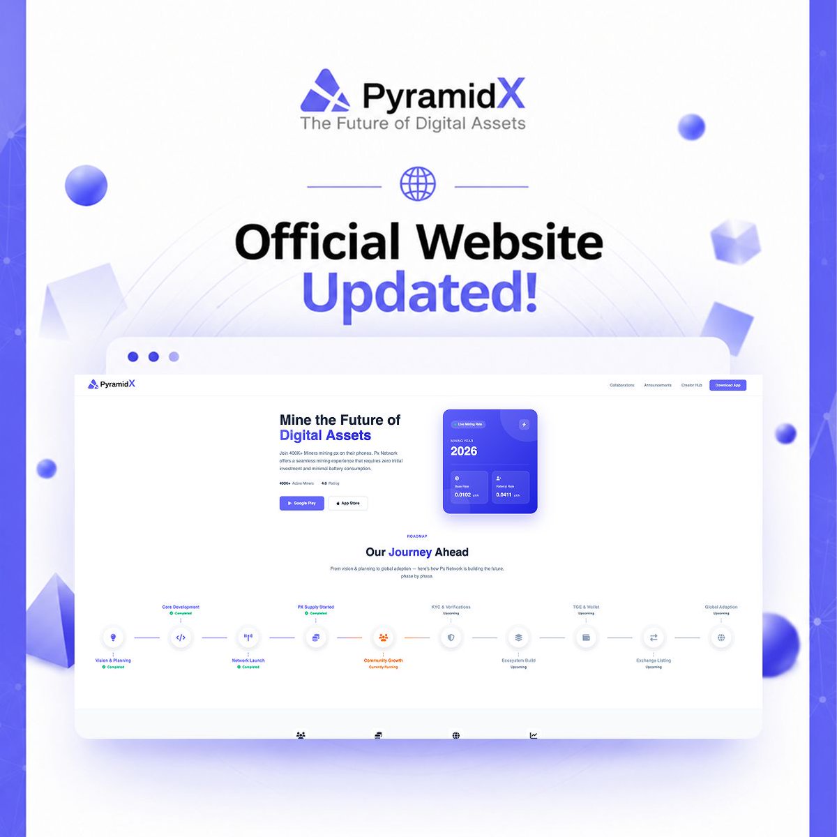 px__network's tweet photo. ๐ PX Network Website Updated! ๐
A refreshed design, clearer information, and a better experience for our global community. ๐
Explore our vision, roadmap & ecosystem.
๐ Visit the Official Website
#PXNetwork #PX #Web3 #BuildTheFuture https://t.co/kY1BnZDdAi