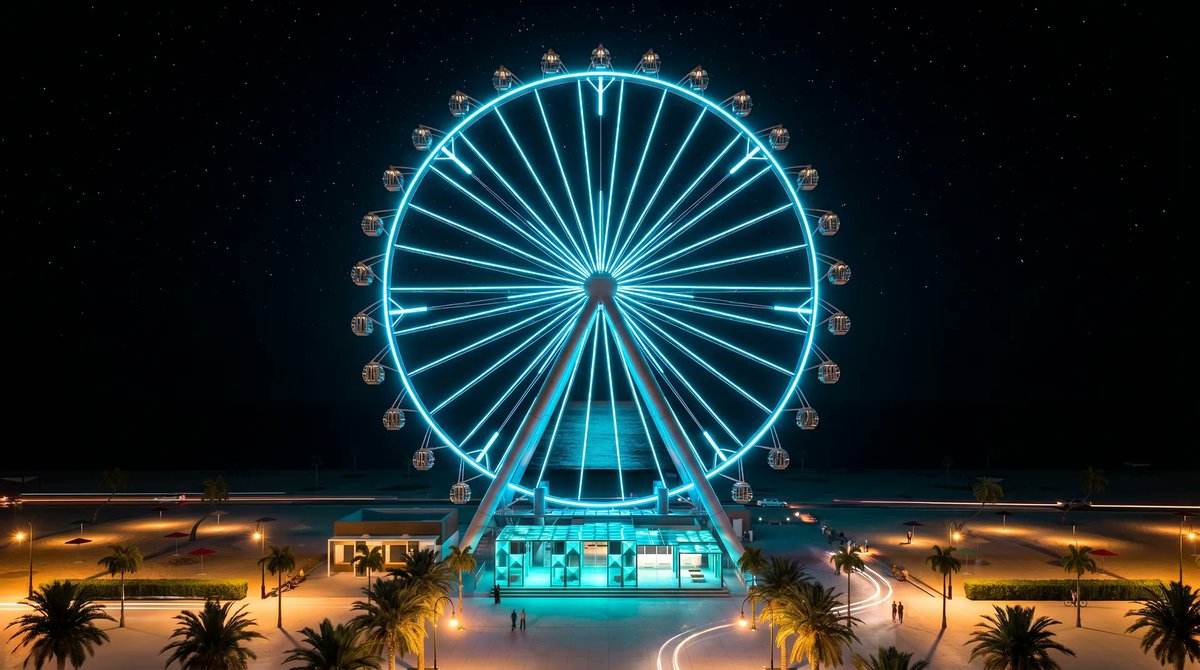 soon_in_oman's tweet photo. عجلة "عين صلالة" بارتفاع 55 متراً توفر إطلالة بانورامية خلابة على منطقة الحافة🎡

العجلة صممت لتتماشى مع رياح الموسم مع إضاءة تزين العجلة بارتفاع يُشاهد من أبعد مكان🌅 https://t.co/nXhAOchs8u