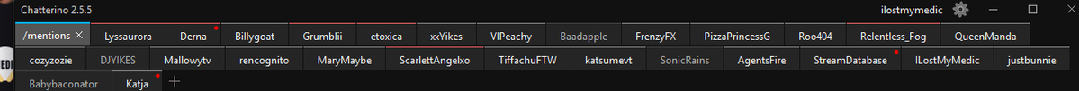 ILostMyMedic's tweet photo. @woshi_t @DoodlingMonkey @Twitch @TwitchSupport because they arent necessarily watching. this is my chatterino. Im not watching everyones streams at every given moment. but im connect to their chat. that would be false monetization if they started paying you based on people connected to chat.  then you could just make chatbots https://t.co/3y9lhXBcAd
