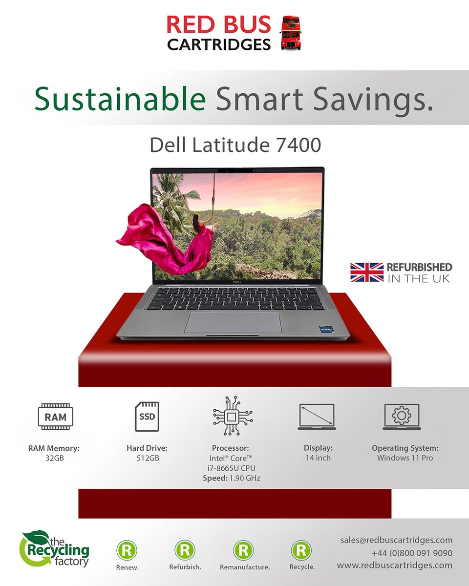 RedBusCartridge's tweet photo. Choose sustainable smart savings with Dell 7400🔥

Featuring 512GB storage, 32GB RAM, 14" inch display and Windows 11 Pro

You can shop our full range of refurbished laptops at https://t.co/AeyYN2LrNS

#RedBus #Dell #Corei7 #Refurbished #Laptop #ShopNow #Sustainable #Study #Work https://t.co/ayLnGnt01j