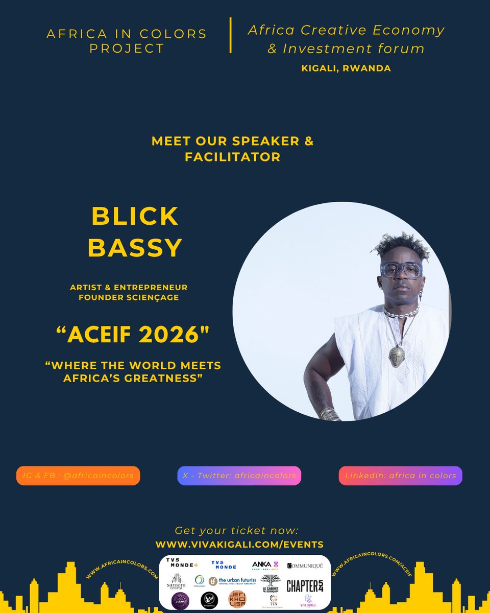 africaincolors's tweet photo. “Alert alert”

Un honneur d’accueillir @blickbassy à #kigali pour notre forum #aceif26 

Blick apporte son édifice sur ce qu’Africa In Colors construit, et ça via ses plateformes, son travail, et sa passion pour une #afrique unie via l’art, la culture, et la créativité. 

Plus d’info dans le lien du bio, et vous pouvez prendre votre billet d’accès sur https://t.co/shbjoxGRxf 

Rester connecté pour plus d’info sur ses sessions et ça pensée autour du nouveau narratif Africain.