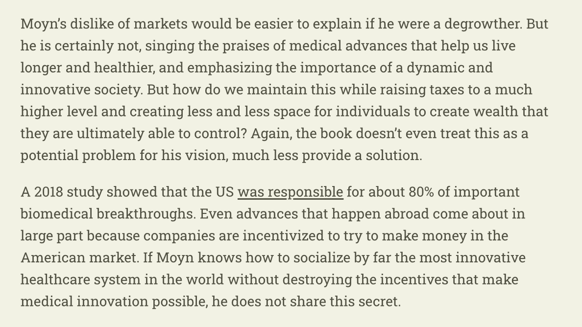 RichardHanania's tweet photo. The fact that the US is responsible for the vast majority of the world's medical breakthroughs should basically end the socialized medicine debate. And the socialism debate more generally, because the lesson generalizes.  https://t.co/dIGaf5MGhK https://t.co/z2KBH3lfNp