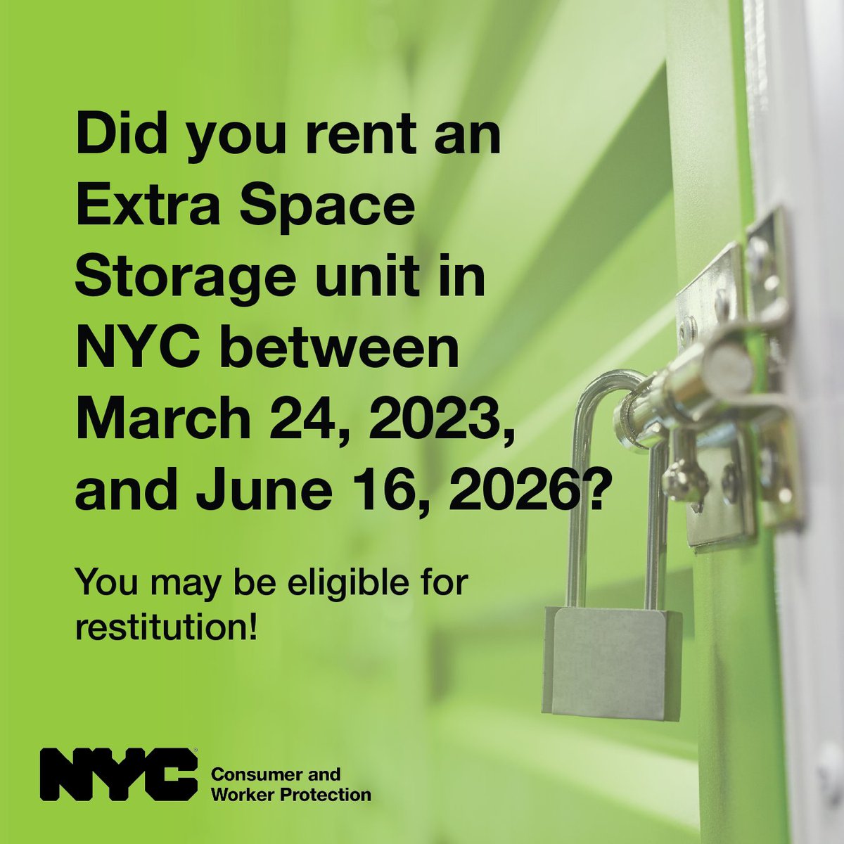 helloDCWP's tweet photo. Did you rent an Extra Space Storage unit in New York City between March 24, 2023, and June 16, 2026?

You may be eligible for restitution!

We’ve secured funds for consumers who experienced property damage, rent hikes, and more. File your claim at https://t.co/XAppOPtb79 https://t.co/e56G9Gmzn7