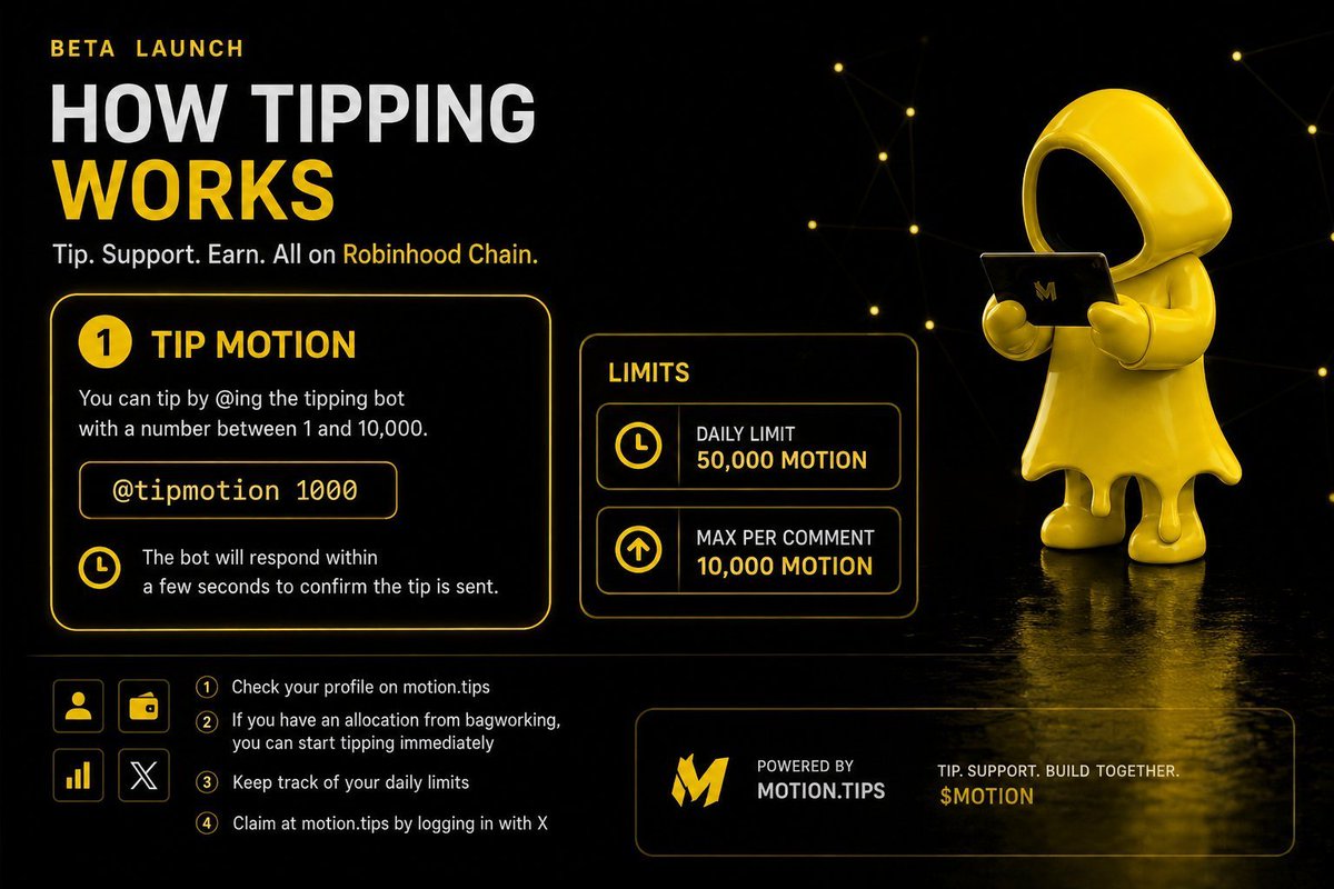 Nybuzi's tweet photo. $MOTION tipping is turning everyday engagement into community support. 👀🔥

The process is simple:

→ Connect your X account
→ Check your available $MOTION
→ Find creators, builders, or posts worth supporting
→ Mention @tipmotion with your chosen amount
→ Send the tip and keep the loop going 🤝

The idea isn’t just to collect tips.

It’s about rewarding the people who consistently show up, create, engage, and help the community grow. 💪🏽

Real bagworkers. Real participation. Real community energy.

Tip good content.
Support good people.
Build together. 🚀

$MOTION @motiontip @tipmotion

Community to watch:
$MOTION
@ponsdotfamily
@BrodieHasFun
@WishboneHood
$STONKBROKER