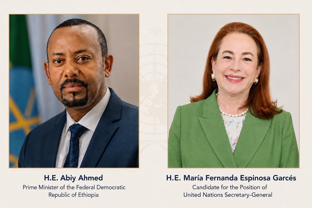 mfespinosaEC's tweet photo. Honoured to meet this morning with H.E. Prime Minister Abiy Ahmed. We had a valuable exchange on today’s global challenges, the importance of multilateral cooperation, regional integration and connectivity, and the need to advance peace, development and prosperity in Africa.
@AbiyAhmedAli @PMEthiopia