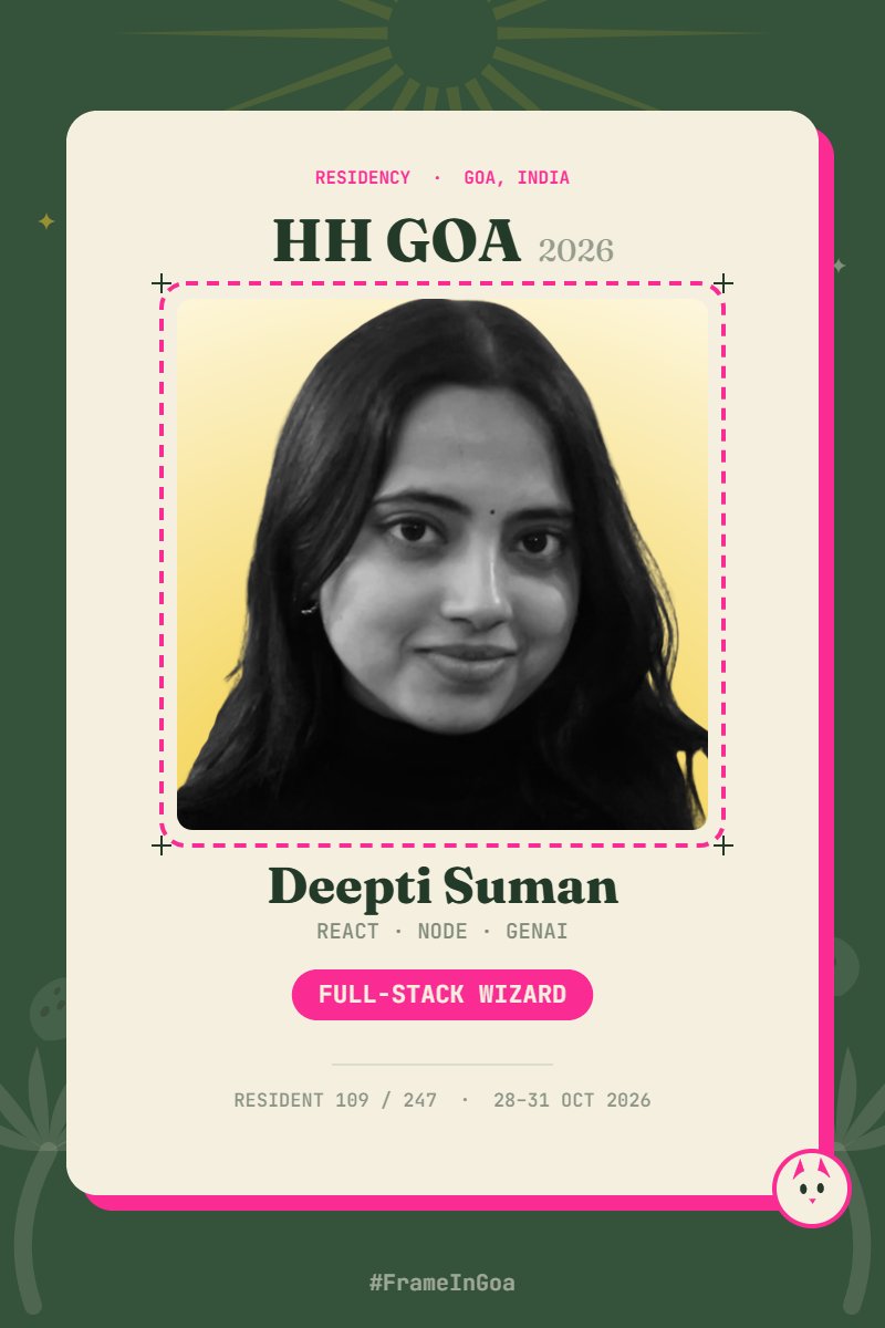 Deeeptisumannn's tweet photo. Just built a custom HACKER HOUSE Goa 2026 Frame Generator! 🚀 🌴
💻Make yours in seconds: https://t.co/bVmnOXQLD9
#FrameInGoa #HackerHouseGoa @247pmstudio https://t.co/7Ho4t0L0Kd