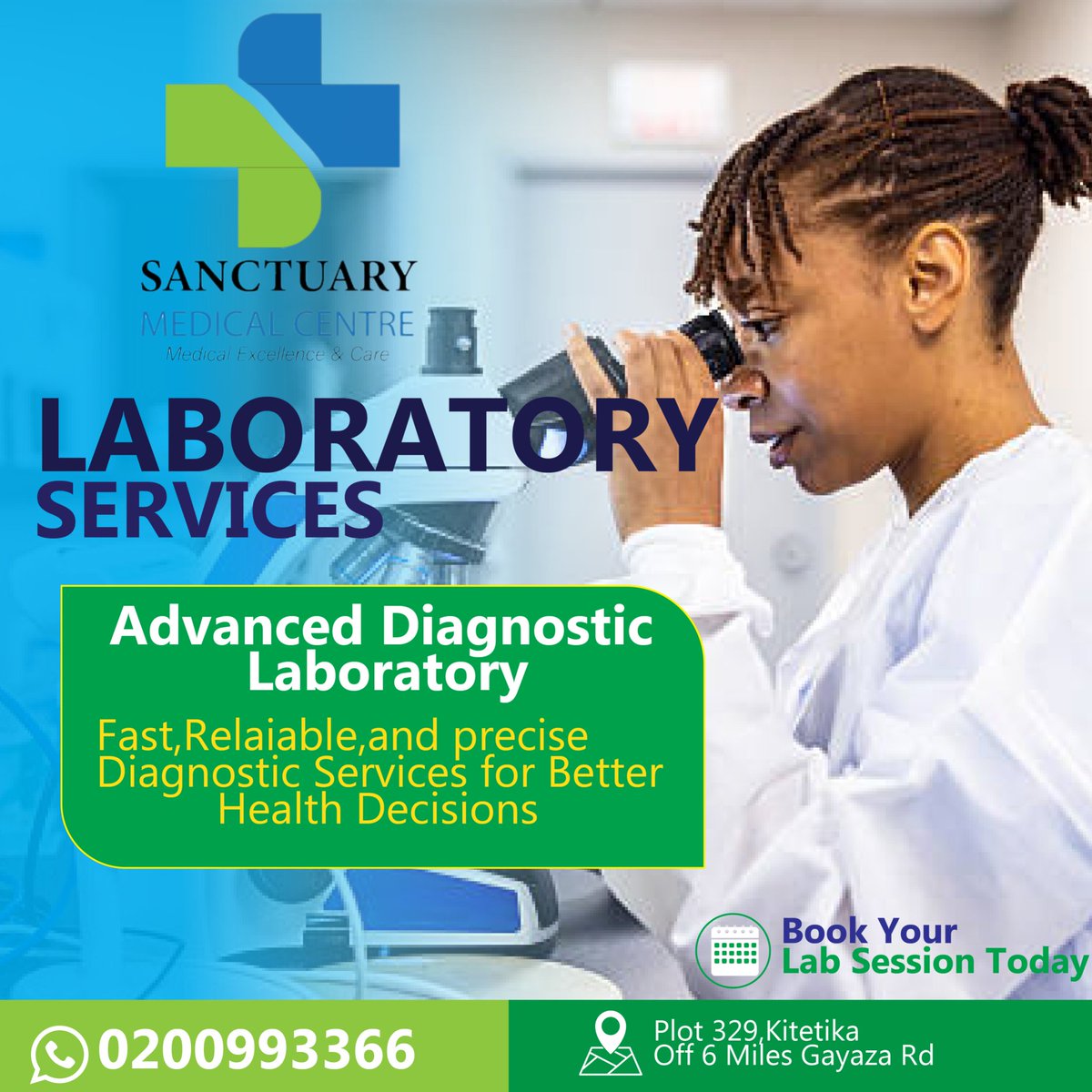 SMC_UG's tweet photo. From routine tests to advanced diagnostics, get reliable laboratory services you can trust. 

At Sanctuary Medical Centre, we combine precision, efficiency and quality care to help you stay informed about your health.

 #LabServices #FastAndReliable #MedicalExcellenceAndCare https://t.co/8WUnnhsl7g