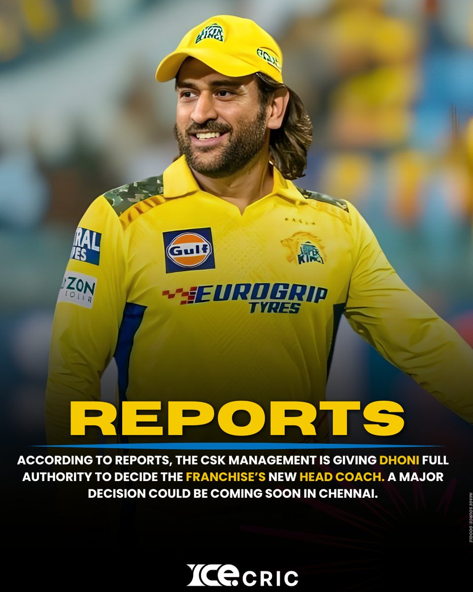 icecric_news's tweet photo. According to reports, MS Dhoni could have a major say in Chennai Super Kings' next head-coach appointment, with the CSK management reportedly giving him significant authority over the decision. 🔥
#MSDhoni #CSK #ChennaiSuperKings #CSKCoach #Dhoni #CricketNews #ICECricNews https://t.co/x6MITd2w1K
