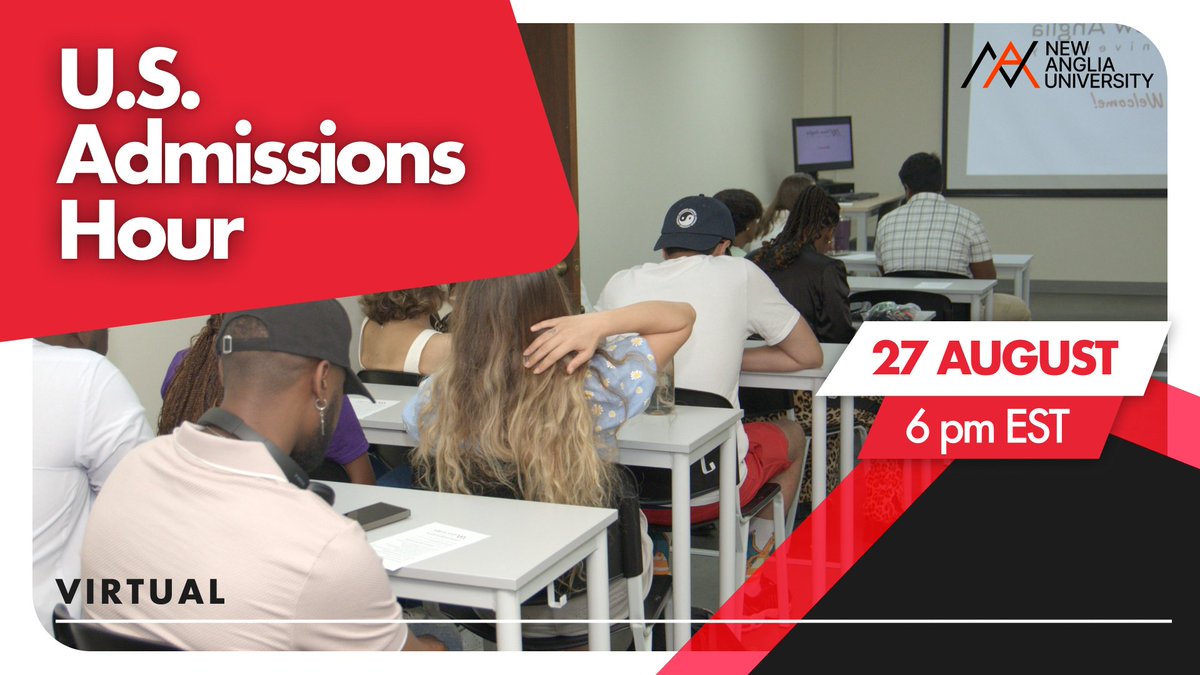 NewAngliaUni's tweet photo. Join our U.S. Admissions Information Session on August 27 at 6 PM EST.  
Learn more about: 
• U.S. Clinical Training Pathways 
• Financial Opportunities 
• Student Life in Anguilla  
Get your questions answered during our Live Q&amp;A.  
Reserve your spot: https://t.co/cSiktnDKNU https://t.co/DZJbuMuqNP