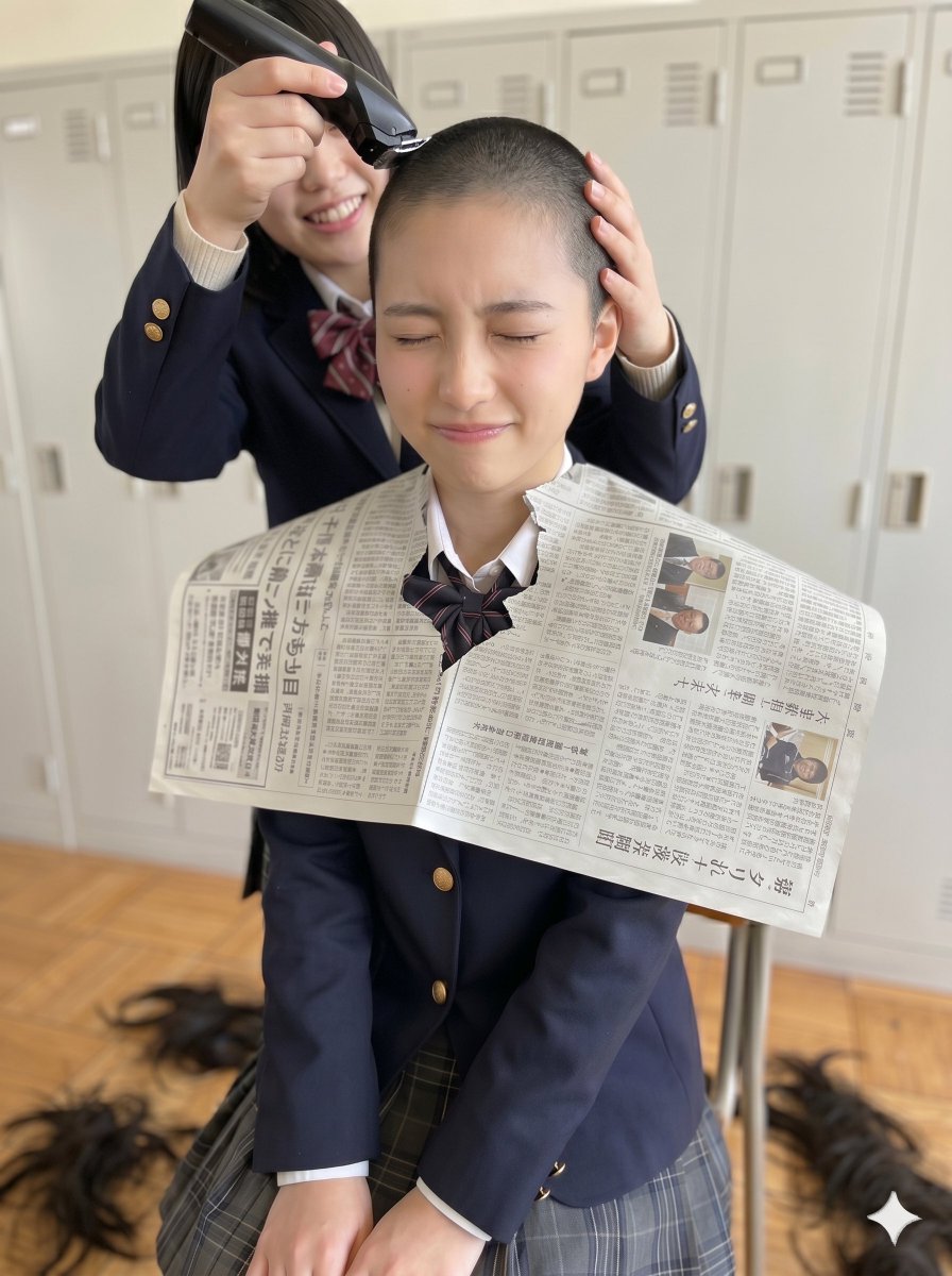 CutShave_hAIr's tweet photo. #女子高生の放課後ヘアカット
〜青春に響くバリカンの音～　Vol.33

#坊主女子AI生成画像 https://t.co/zVdli78TwJ
