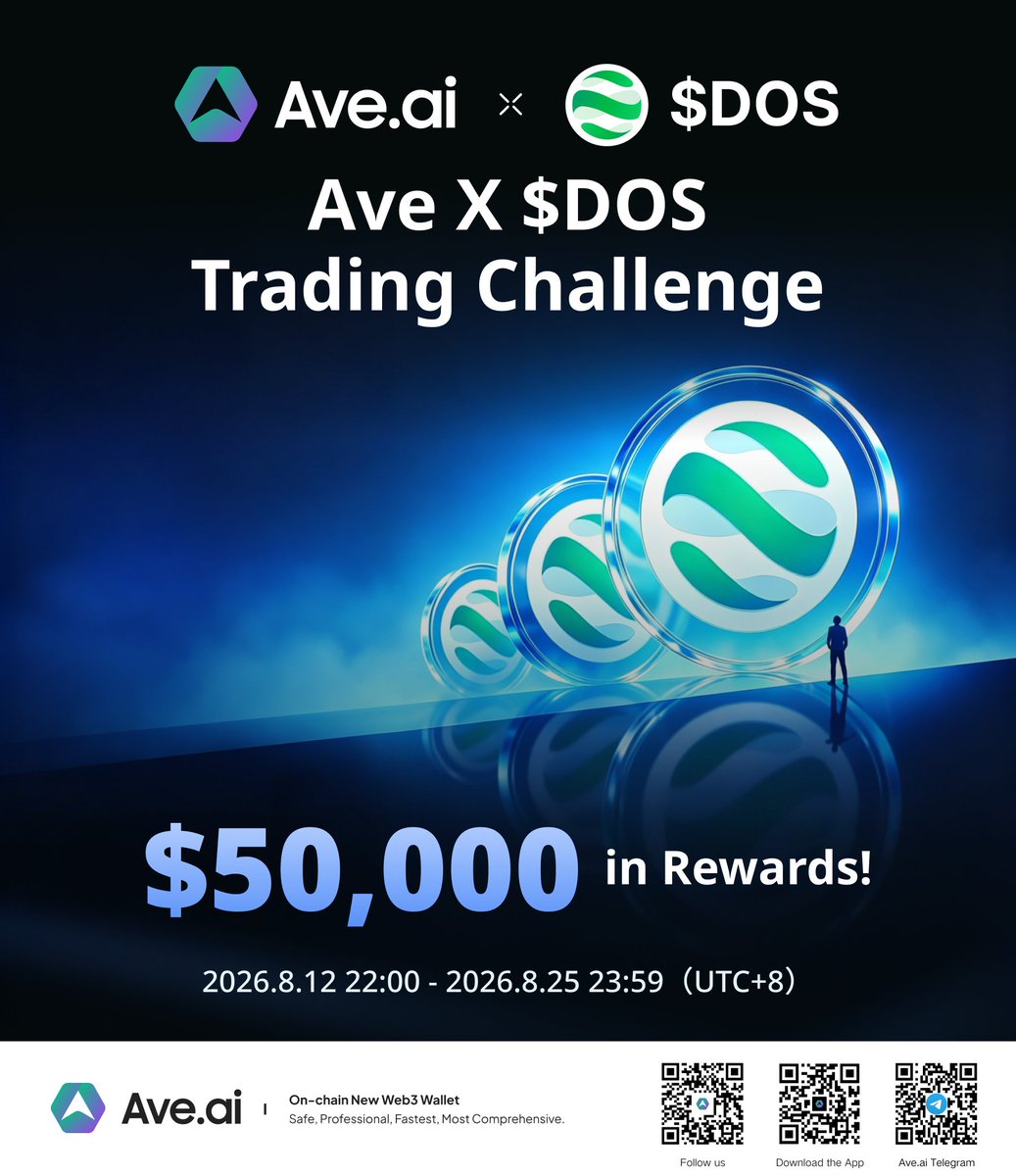 AveaiGlobal's tweet photo. Ave × $DOS Trading Carnival is LIVE!

💰 $50,000 Prize Pool Up for Grabs!
Trade $DOS on Ave and unlock rewards in 4 different ways 👇

☀️ 1. Participation Rewards — Share 5,000 USDT
Trade ≥ 50 USDT of $DOS during the event
→ Qualify to share a 5,000 USDT token airdrop pool

🏆 2. Trading Leaderboard — Share 30,000 USDT
Trade $DOS and climb the leaderboard
→ Top 300 traders share a 30,000 USDT token airdrop pool

🎯 3. Limited Bounty — Get 20 USDT
Reach ≥ 80 USDT net buys of $DOS
Hold for more than 3 days
→ Get a 20 USDT token airdrop
💰 Total bounty pool: 10,000 USDT
⚡ First come, first served!

✍️ 4. Content Creator Rewards — Share 5,000 USDT
Create and post high-quality content about $DOS & Ave
→ Get a chance to earn extra exposure
Share a 5,000 USDT token airdrop pool

🔗 Join the event:
https://t.co/XDtLPQlJbX

📅 Event Period
Aug 12, 22:00 – Aug 25, 23:59 (UTC+8)

⚠️ Leaderboard winners cannot receive the Participation Reward. If eligible for both, the Leaderboard Reward will apply.

Trade $DOS. Create. Climb the ranks.
Grab your share of $50K. 🔥