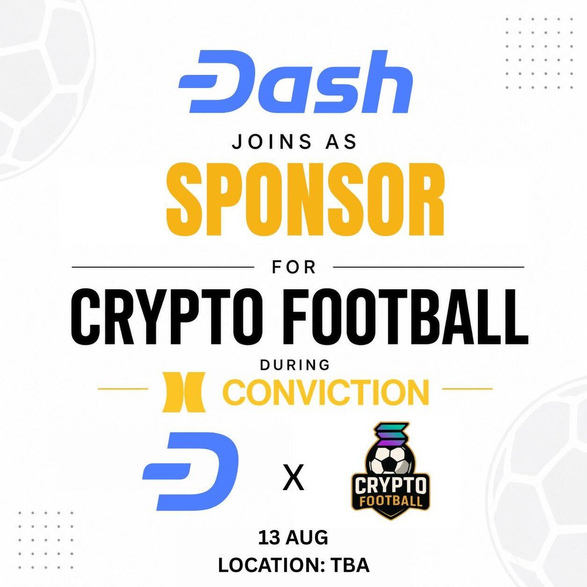 Dashpay's tweet photo. Formal events are great. But sport brings people together in a different way ⚽️
We’re proud to be a sponsor for Crypto Football at Conviction 2026, Vietnam.
Find us at the conference or by the football field 😉
https://t.co/PxIwogCurE
#Dash #ConvictionVN #CryptoFootball https://t.co/w9gllcG38I