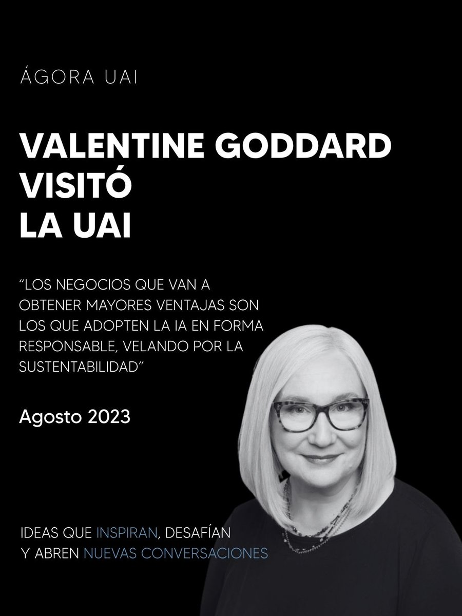 UAI_CL's tweet photo. ÁGORA UAI | Las ideas dejan huella.

En 2023, Valentine Goddard, experta internacional en inteligencia artificial, ética y derechos humanos, visitó la Universidad Adolfo Ibáñez para conversar sobre el impacto de la IA en los negocios y en la sociedad.

Su mirada sigue plenamente vigente: “Alinear la inteligencia artificial con los valores humanos.” Porque adoptar nuevas tecnologías no se trata solo de innovar más rápido. También implica preguntarnos qué futuro queremos construir y qué principios deben guiarlo.

Ágora UAI reúne las voces que han pasado por nuestra universidad para pensar el presente y reflexionar sobre el pasado y el futuro.

#ÁgoraUAI #InteligenciaArtificial #PensamientoCrítico #ArtesLiberales #UAI