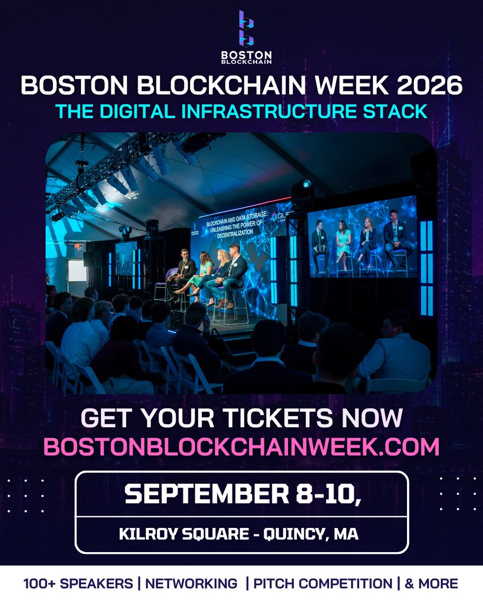 blockchainwk's tweet photo. Boston Blockchain Week is coming up FAST!

Join founders, investors, builders, policymakers, and industry leaders for three days of conversations, connections, and ideas shaping the future of blockchain, Web3, AI, finance, and emerging technology.

🗓️ September 8–10, 2026
📍 Kilroy Square, Quincy, MA

Don’t wait to secure your spot. Seats will fill up so get your tickets today before they sell out! https://t.co/RAjttLrh7K

#BBW26 #BostonBlockchainWeek #Blockchain #Web3 #EmergingTech