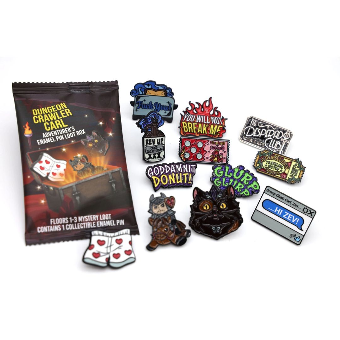 VaultOfMidnight's tweet photo. NEW ACHIEVEMENT: YOU FOUND NEW APPAREL 👕

Vault AA is the place to go for your Dungeon Crawler Carl needs!

Rock the classic Carl line, "Goddamnit Donut," via this sweet graphic tee. Need some matching flair for your backpack etc.? Snag one of these mystery enamel pins! https://t.co/Q6uRCBXqZd