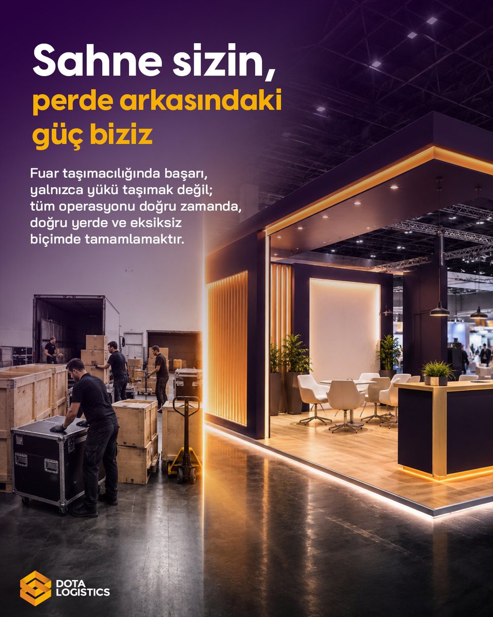 DotaLogistics's tweet photo. DOTA Logistics, fuar ekipmanlarınızın çıkış noktasından etkinlik alanına kadar uzanan sürecini bütüncül bir yaklaşımla yönetir. Siz markanızı sergilemeye hazırlanırken, operasyonun her adımı deneyimli ekiplerimiz tarafından planlanır. https://t.co/LnlawZKQEq