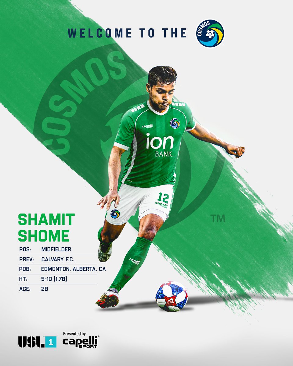 NYCosmos's tweet photo. Welcome to the Cosmos, Shamit.

Bangladesh international Shamit Shome is officially a member of the Cosmos.

With nearly a decade of professional experience across MLS and the Canadian Premier League, Shamit brings experience, quality and another international presence to the Cosmos midfield.

Get your tickets and see Shamit and the Cosmos at Hinchliffe Stadium. https://t.co/8j3SMAnA5R