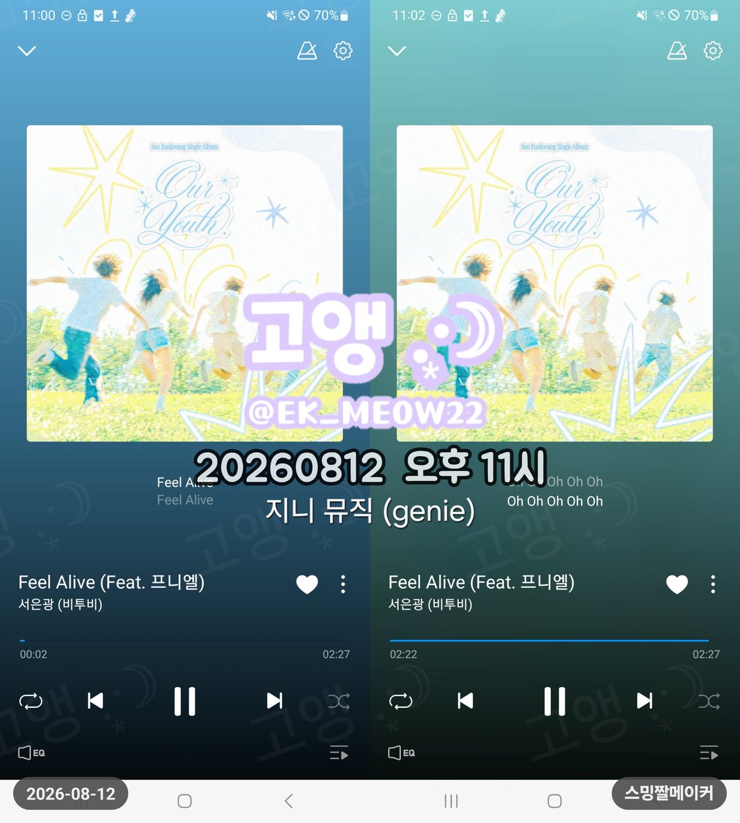 EK_MEOW22's tweet photo. 260812 pm.11시 스밍 인증 😸🩵

😽🍃🍃
나의 청춘을 그리고 우리의 청춘을 함께
빛내주고 있는 은광아 응원해 🩵

#비투비 #서은광 #SEOEUNKWANG
#청춘을듣는순간
#OUR_YOUTH #아워유스
#Feel_Alive #필어라이브 https://t.co/Z0jDdsOIj6