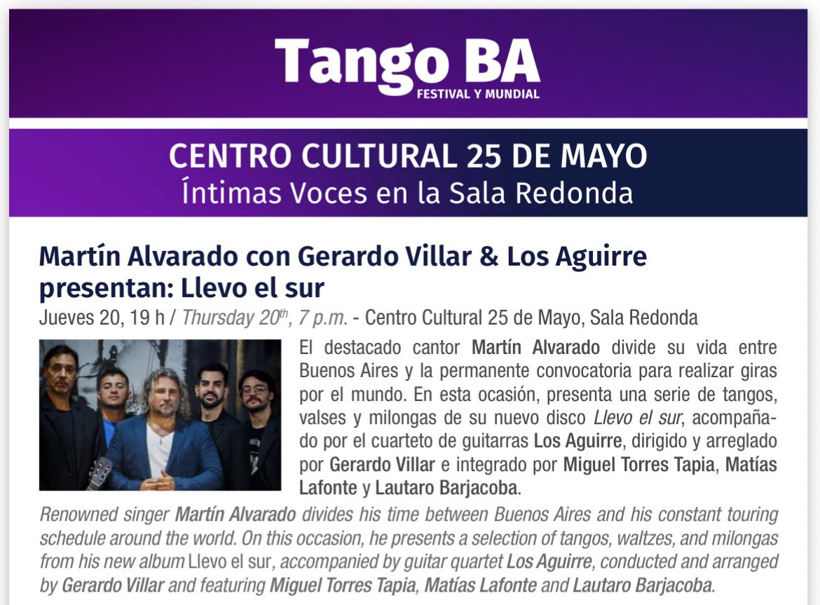 alvaradomartin's tweet photo. Volveré a actuar en el Festival de Tango de Buenos Aires antes de mi 60ma gira por Reino Unido, Suiza, Alemania, Finlandia y Rusia.
¡Los espero, los esperamos!

Es #Gratis
#TangoBA
@la2x4 
@aworldinlondon 
@AcquaRecords 
@datacultura https://t.co/qdp1JH5RXS