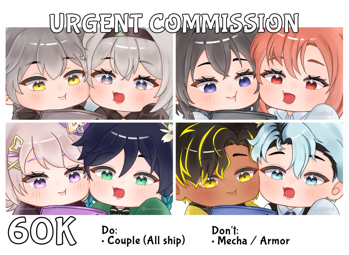 Annomalyi's tweet photo. mootss, aku open urgent commission ych couple gini harganya 60K kira² ada yg minat ga ya?? butuh bgt buat kebutuhan sekolah adekku.. maaff comsheetnya ga niat karena buru² bgt dapet infonya barusan

slot 0/3

kalo ada yg minat DM aku ya, jgn lupa tag after dm supaya ada notifnya https://t.co/VYoMF8homi